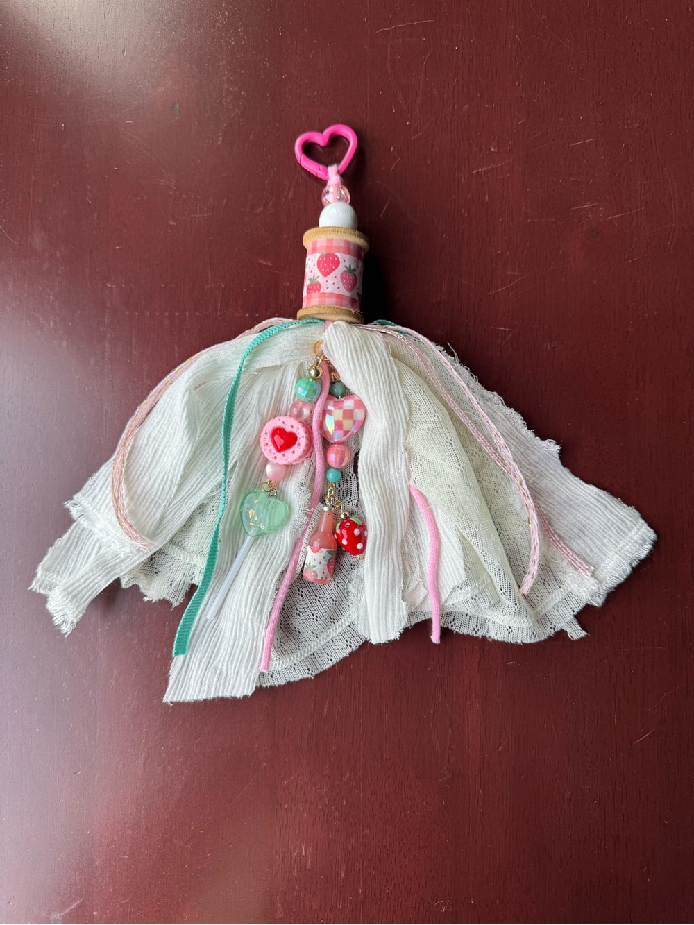 Cottagecore Strawberry Spool Tassel Bag Charm Keychain Coquette Girl